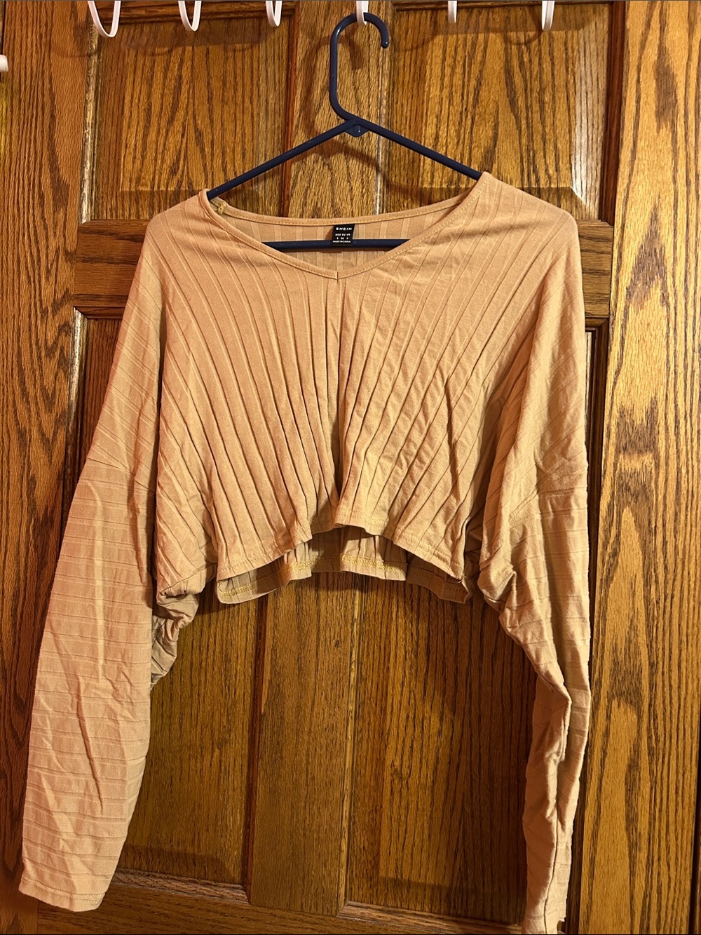 SHEIN Tan Ribbed Cropped Long-Sleeve Top